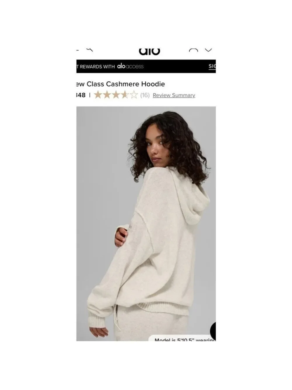 NWT Alo Yoga New Class Cashmere Wool Hoodie in Bone Heather M